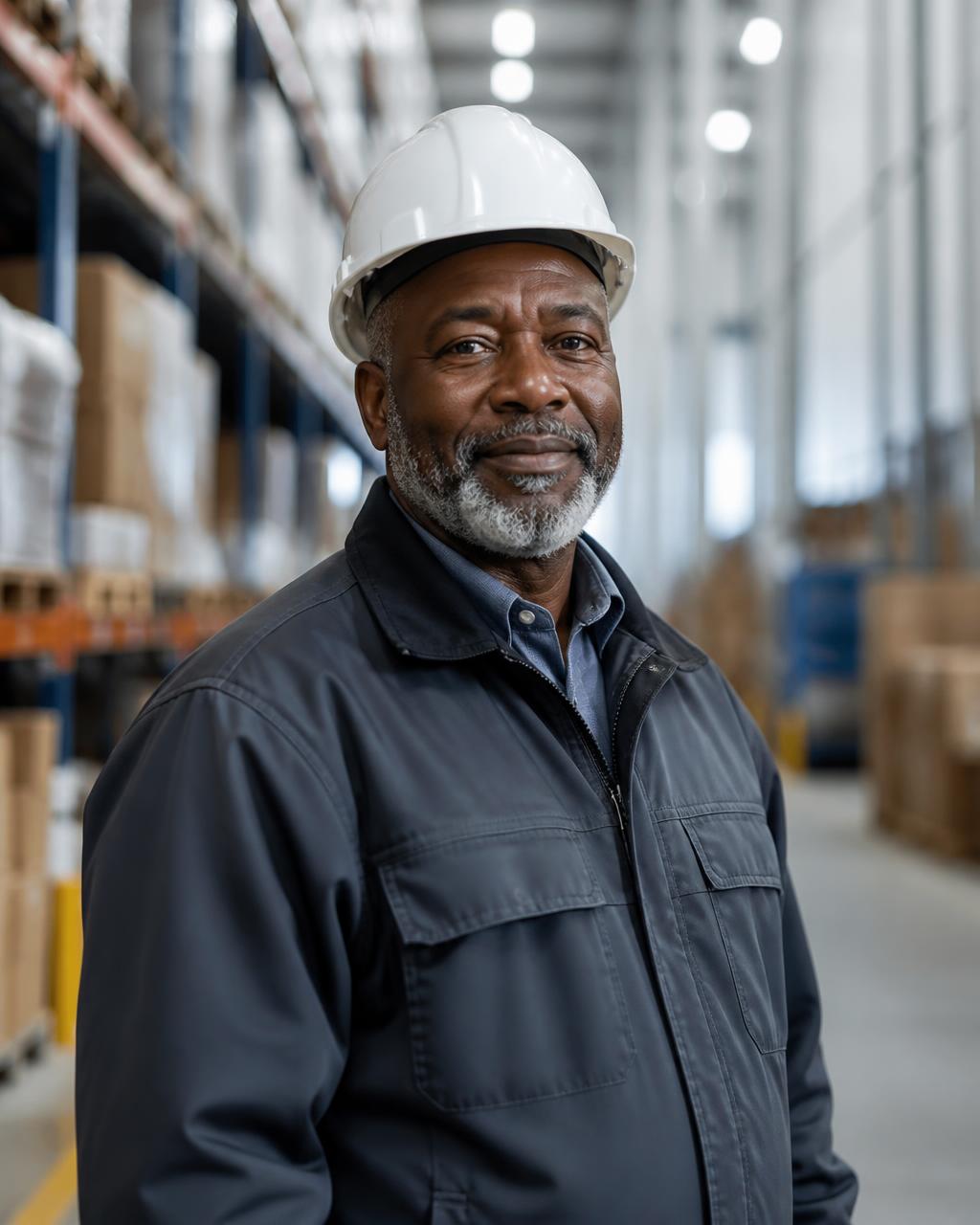 EnoFreight logistics professional in a white safety helmet at an international gateway facility